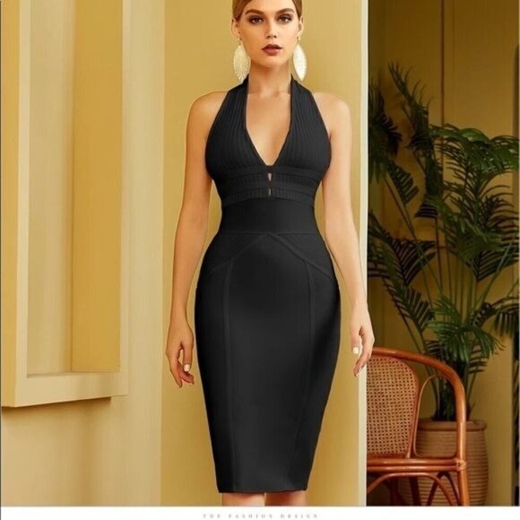 Halter Bodycon Bandage Dress Sexy Hollow Out Backless white - Picture 6 of 9